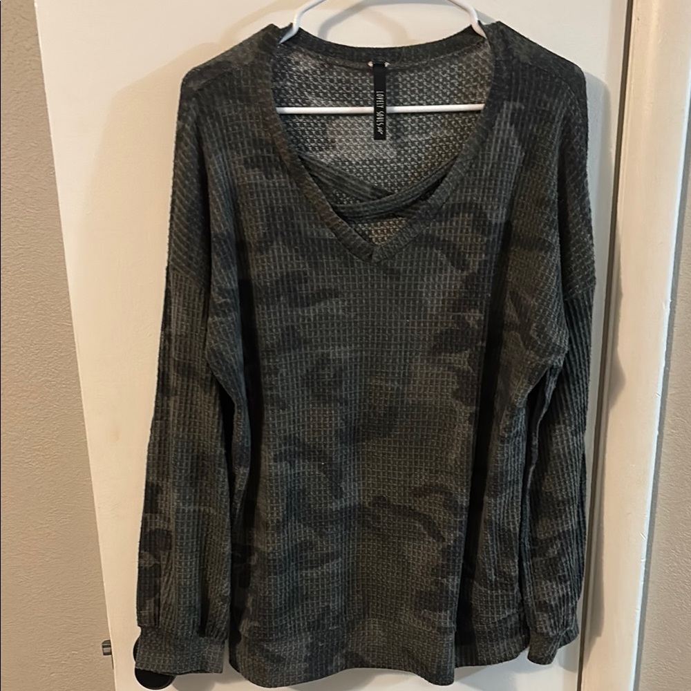 Camo V-Neck Women Top